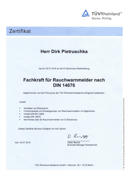 Dirk Pietruschka Zertifikat